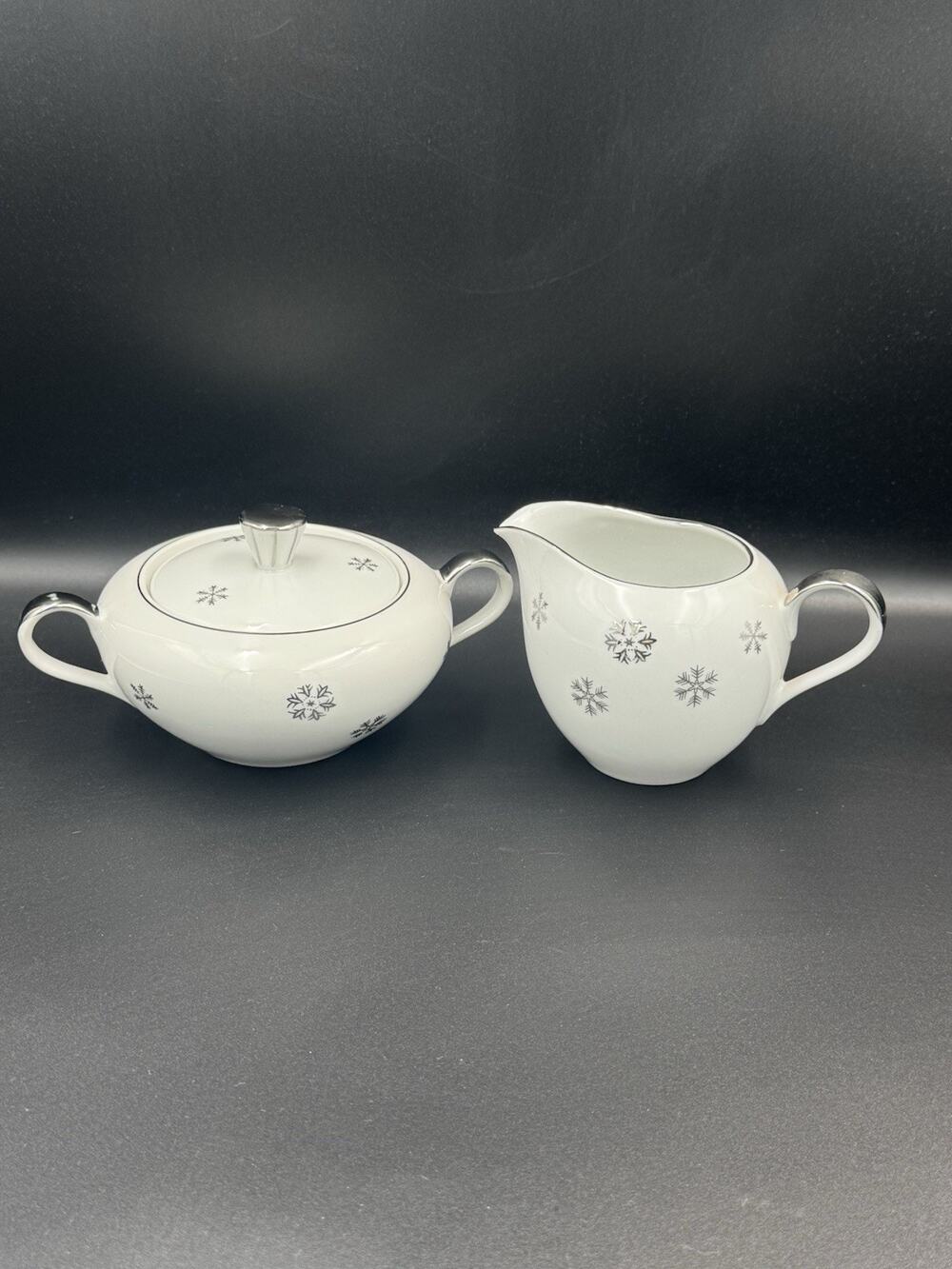 Vintage Seyei Snowy Atomic Snowflake Creamer & Sugar Dish W/Lid - MCM Japan
